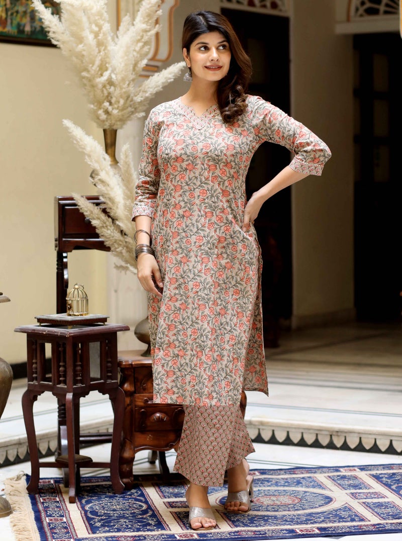 Miravan Floral Printed Kurta With Palazzo for Women - Image 2